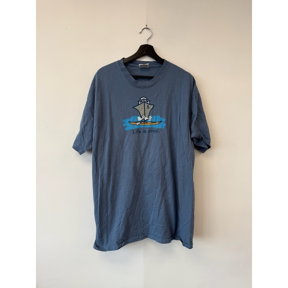 Life‎ Is Crap Shirt Mens XL Blue Funny Kayak Cruise Ship Graphic Tee Humor